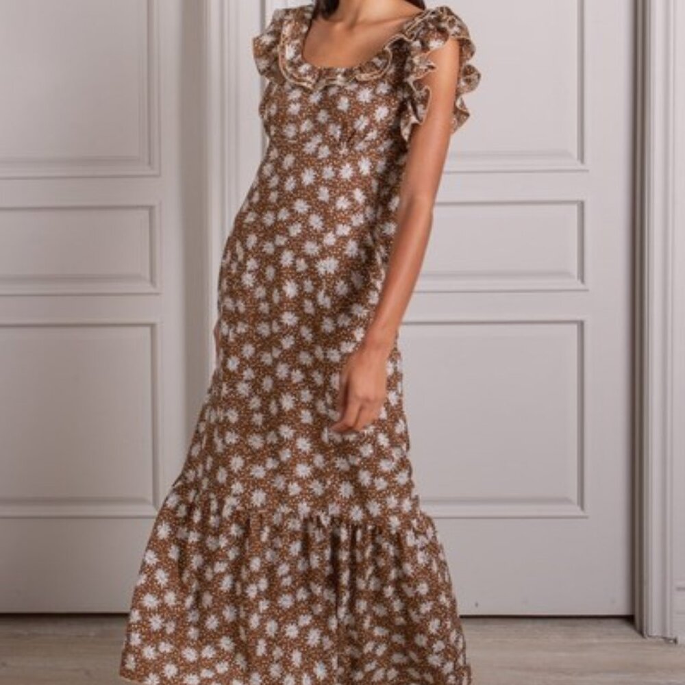 Senlis Josephine Ruffle Neck Sleeveless Maxi Dress Size Small